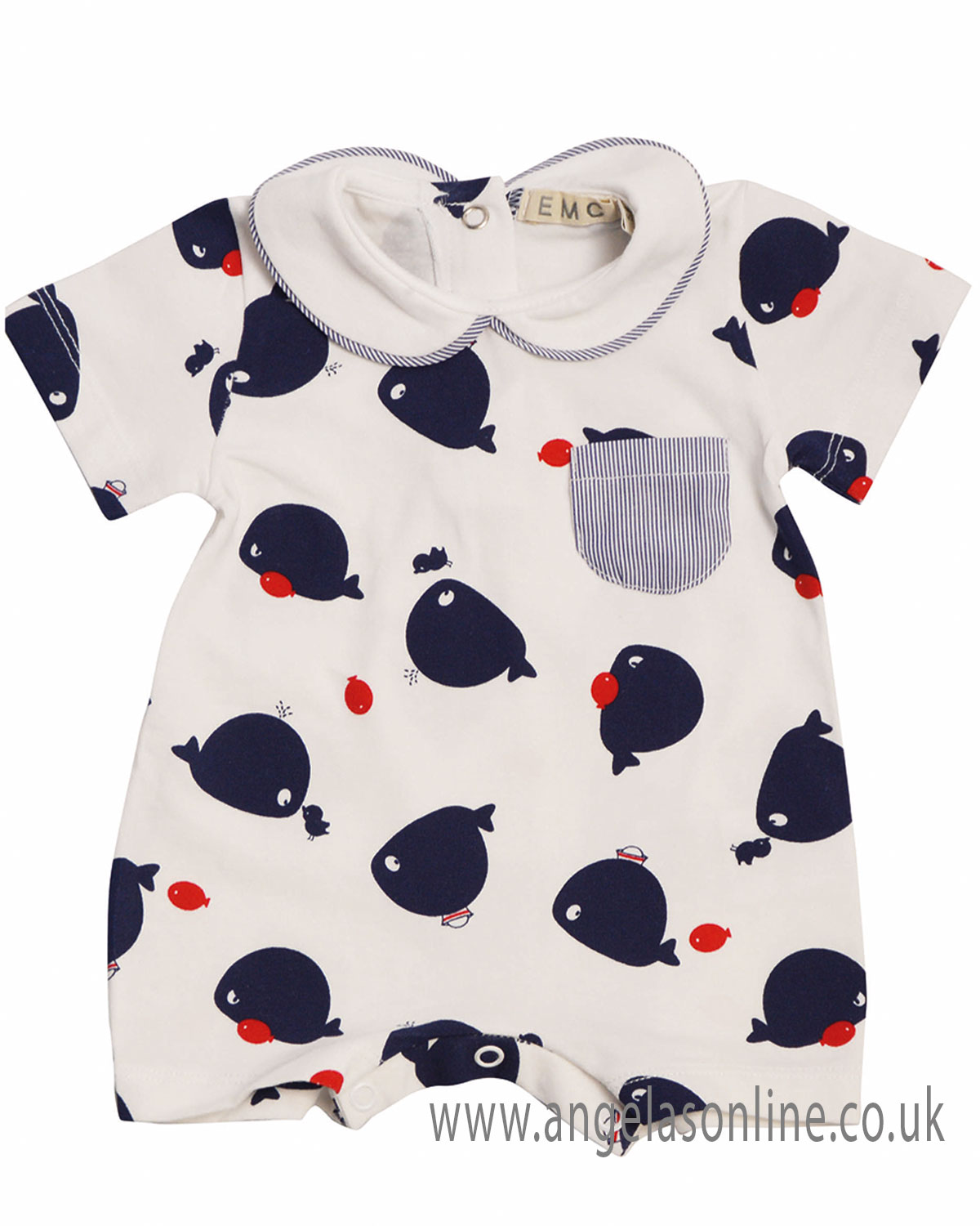 EMC Baby Boys Summer All In One With Cute Whale Print BG739819 Navy