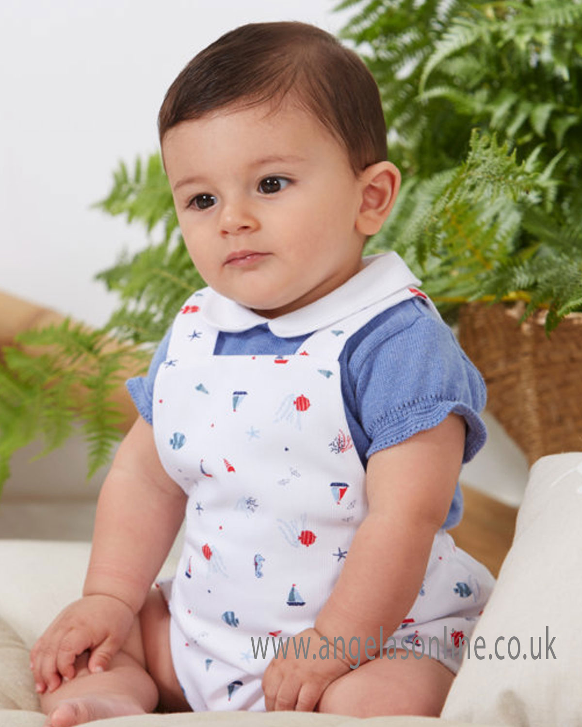 Granlei baby boys cotton bib & brace set with blue top 1417 Multi