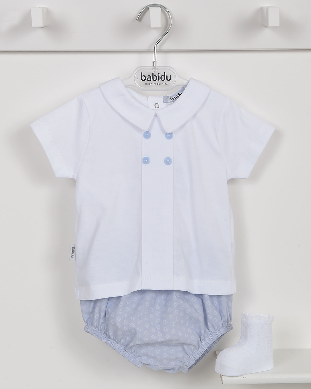 Babidu Baby Boys Two Piece Set with Patterned Shorts 4241319 WH/BL