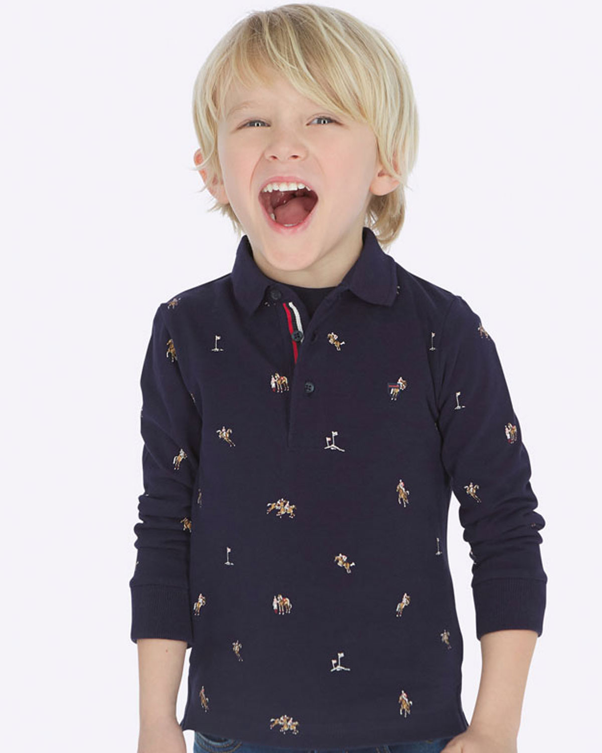 Mayoral boys long sleeve polo shirt with beach design 410819 Navy