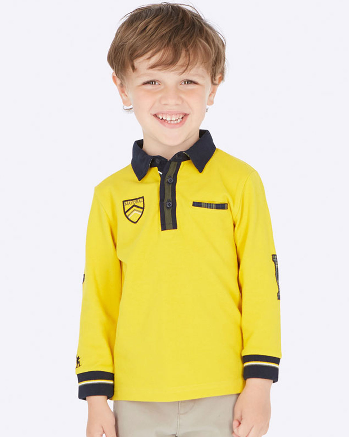 Mayoral bigger boys long sleeve detailed polo shirt 411019 Yellow