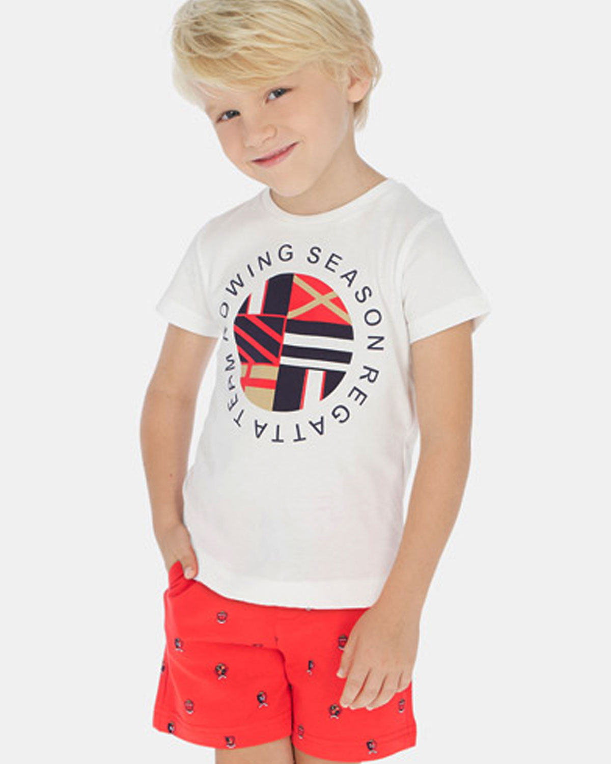 Mayoral boys short sleeve rowing season top and short set 3618-20 Red