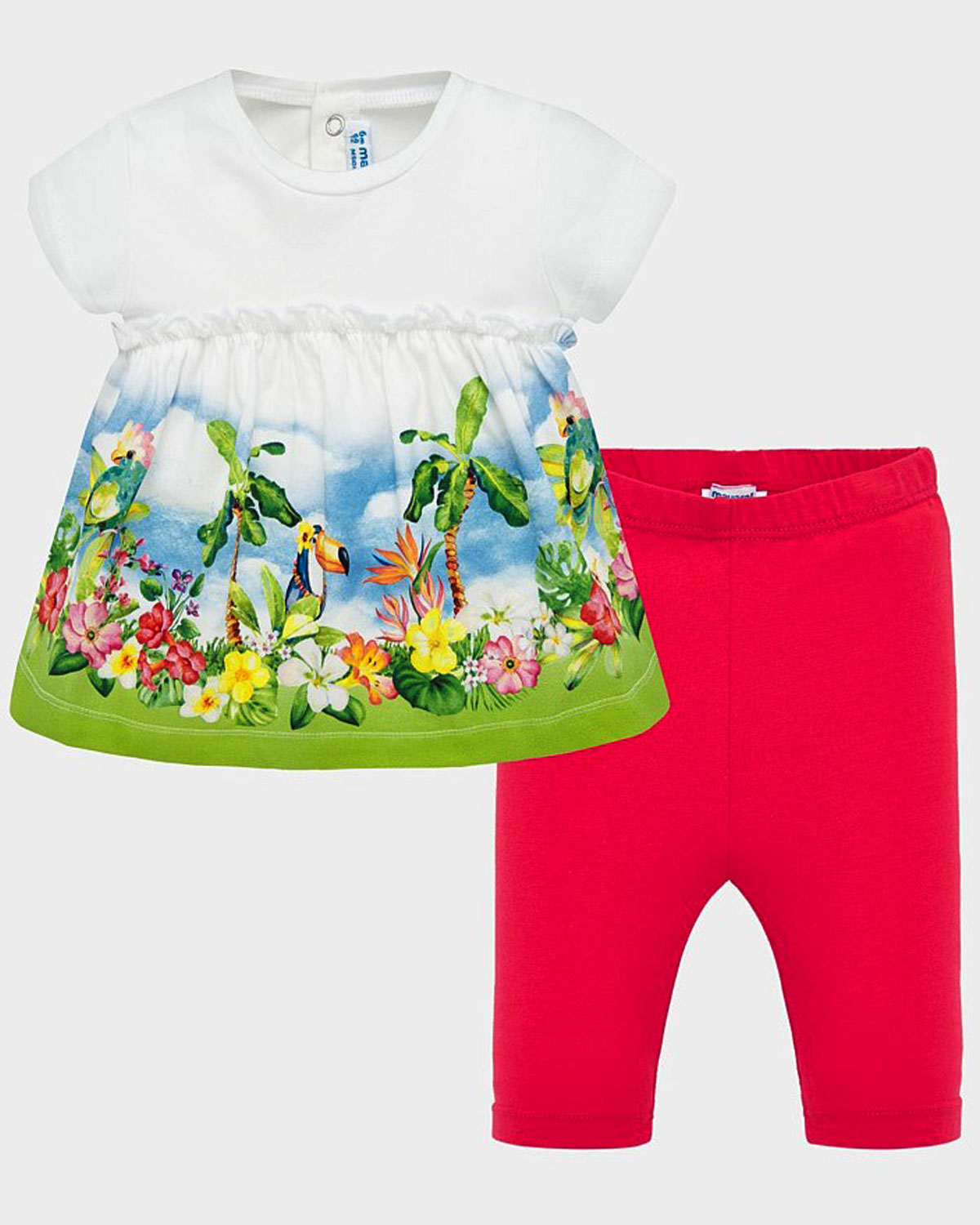 Mayoral baby girls floral themed top and cropped leg set 171020 Coral