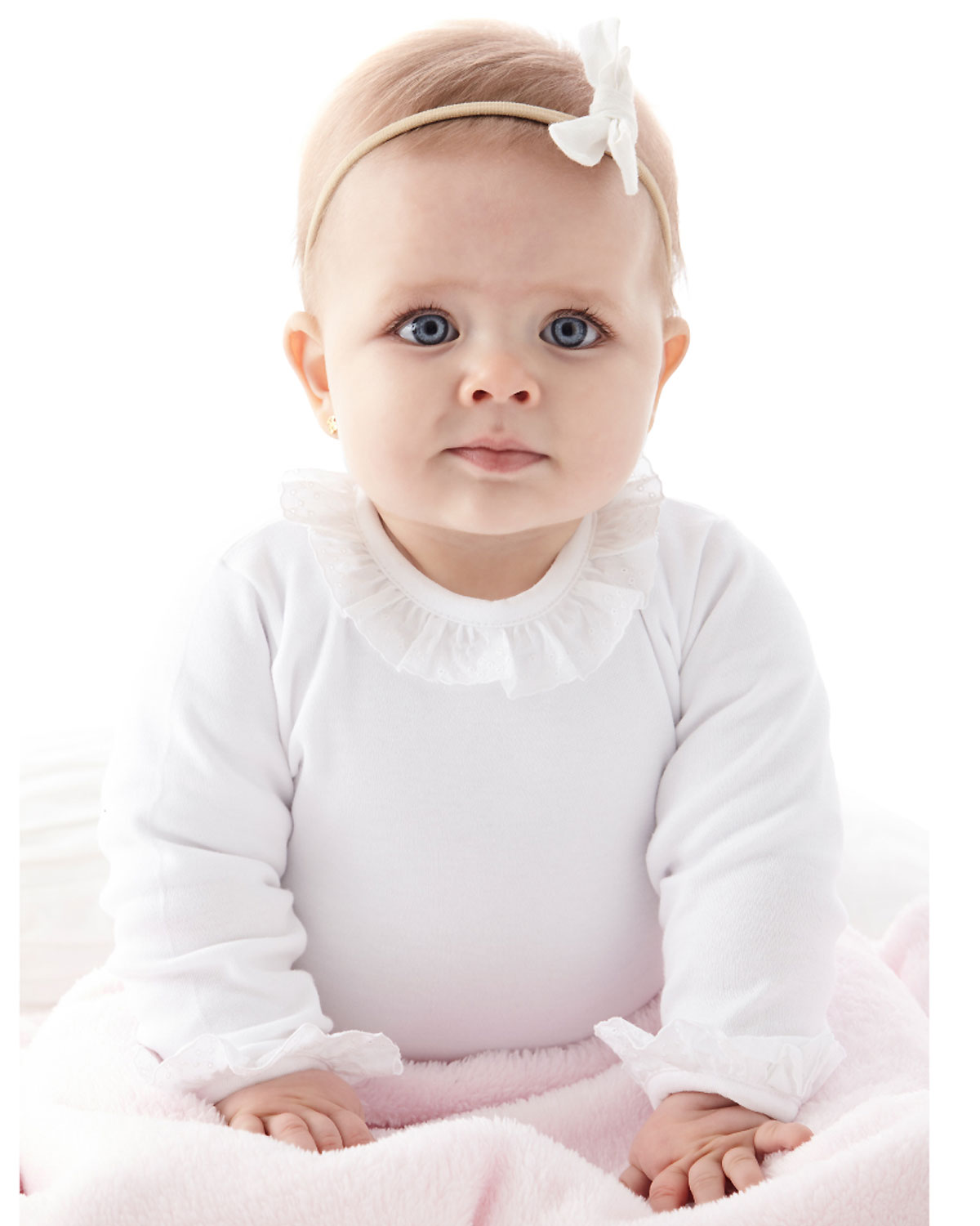 Babidu Baby Girls Frilled Collar Long Sleeved Bodysuit 1191 White