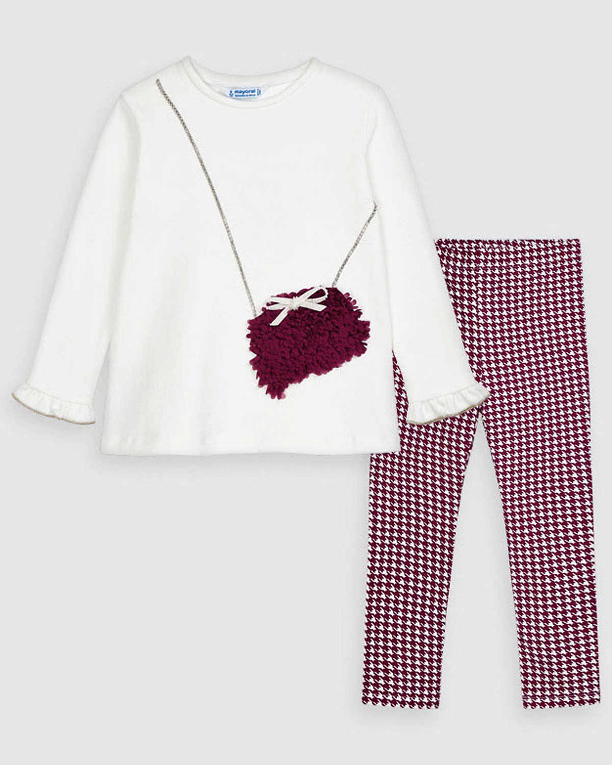 Mayoral girls checked legging set and bag top 472320 Wine