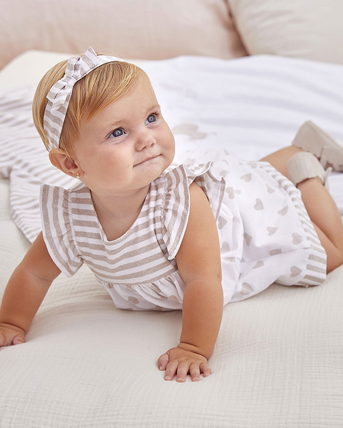 Mayoral baby girls hearts & stripe dress 1802021 taupe