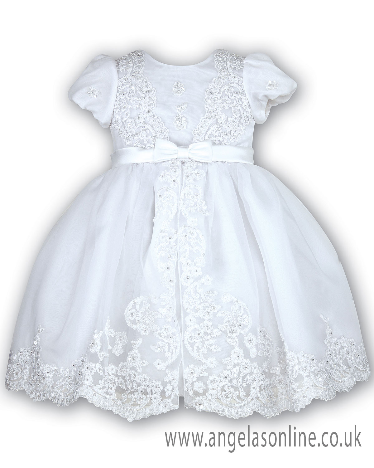 Sarah Louise Baby Girl White Embroidered Christening Dress 070012