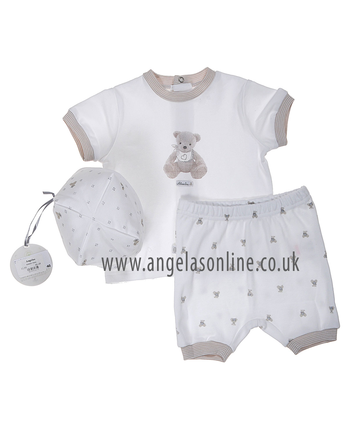 Absorba Baby Boys Teddy Bear Print Top & Shorts 9D37001 White