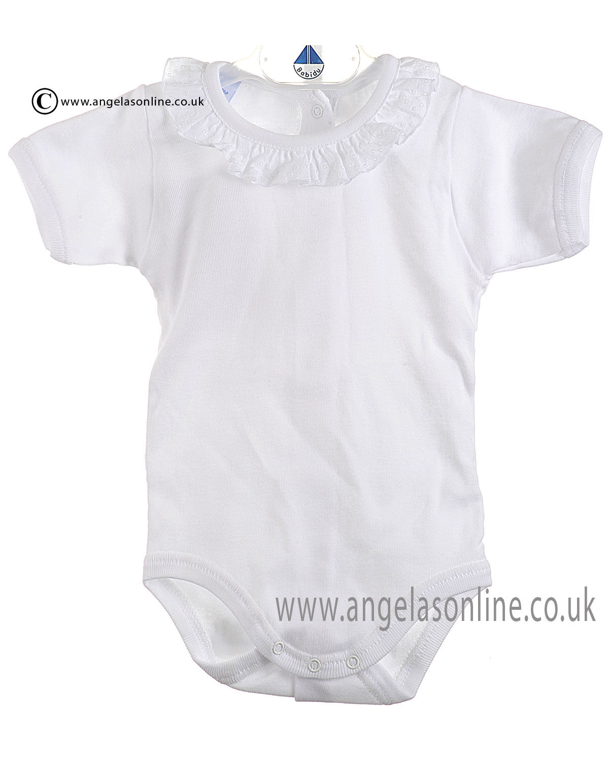 Babidu Baby Girls Frilled Collar S/S Bodysuit 1193 White