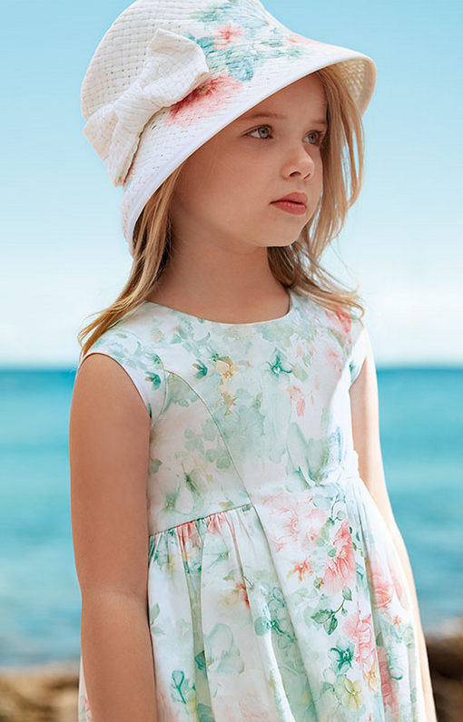 Mayoral girls pleated summer dress with floral pattern 394317 green