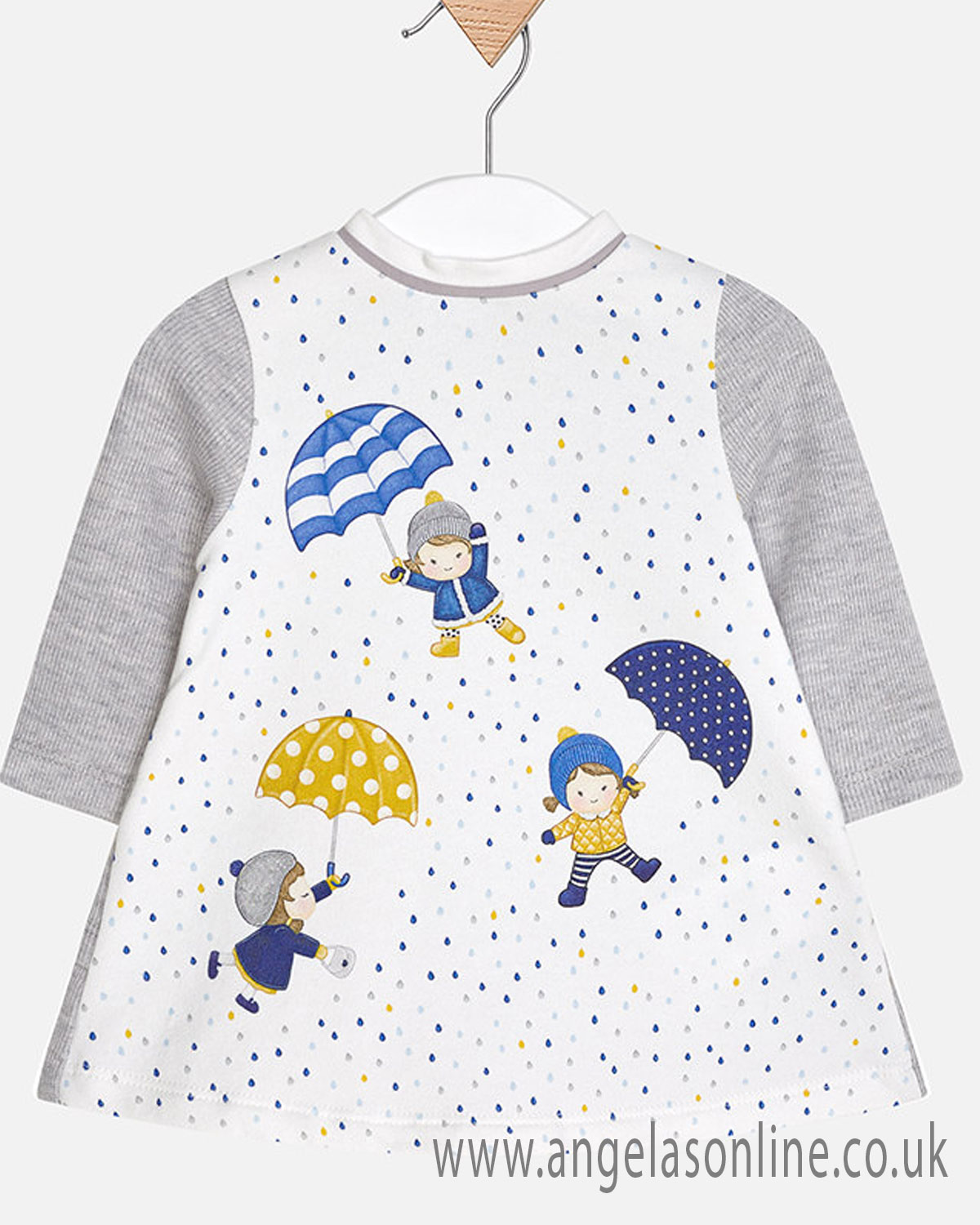Mayoral baby girls blue & yellow polka dot dress 286618 grey