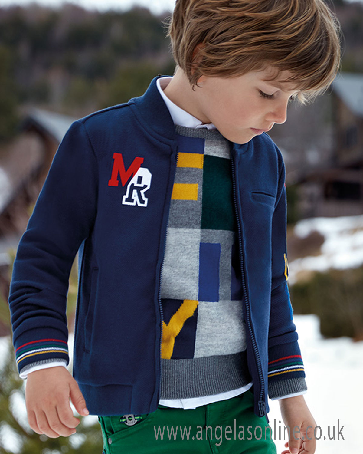 Mayoral boys jacket with MR and mock pocket on chest 4405-18 navy