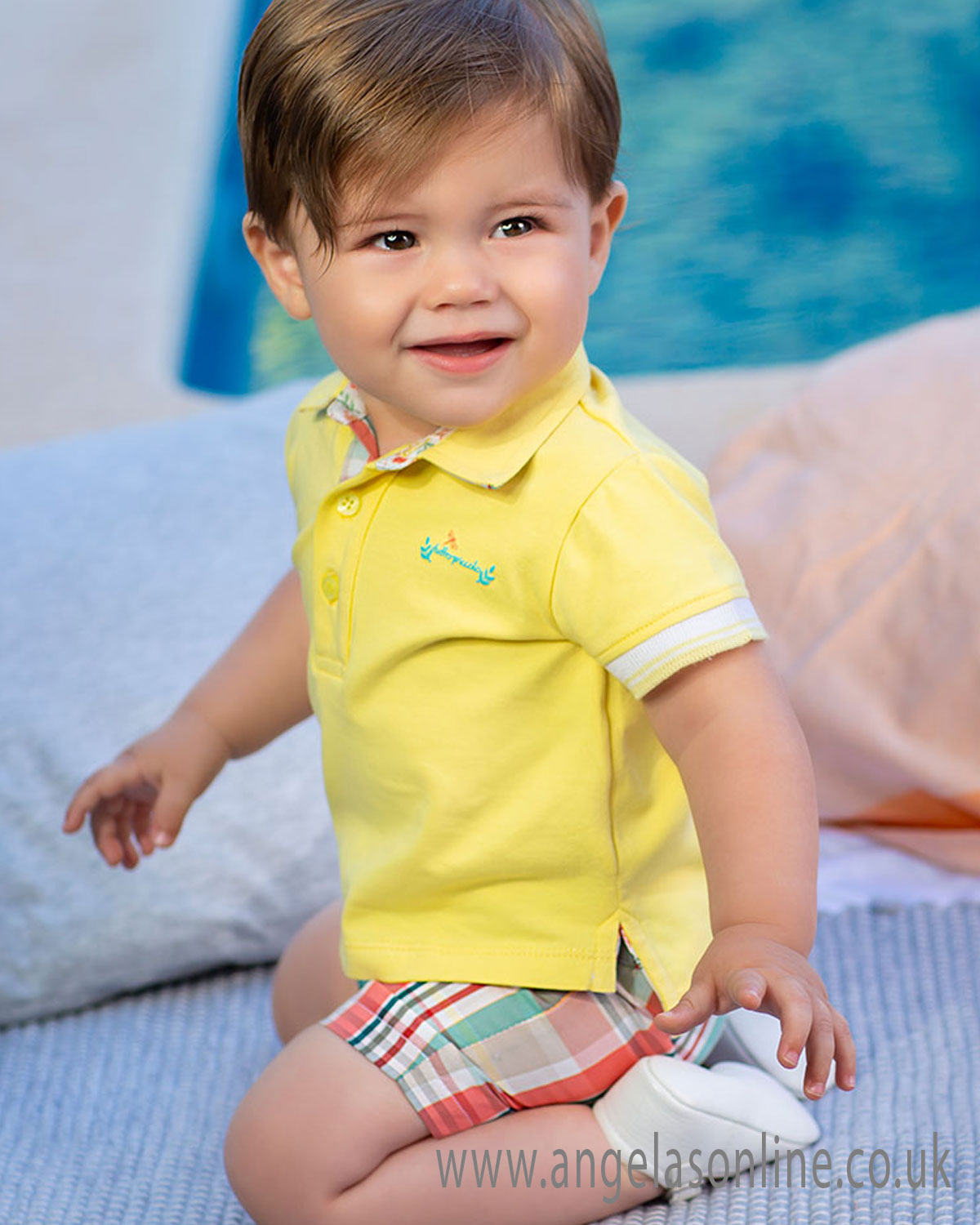 Tutto Piccolo boys lemon polo & checked short set 6825632519 Yellow